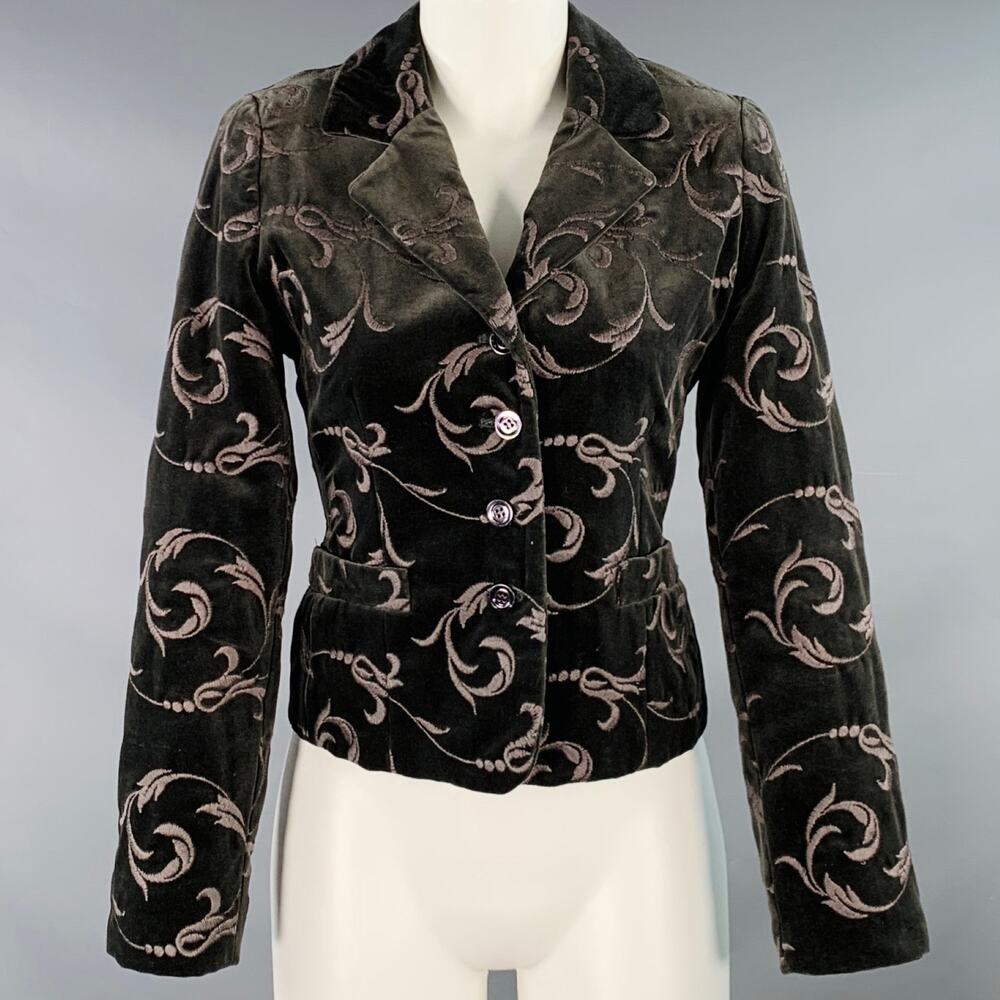 BURBERRYS Size 2 Grey Taupe Cotton Velvet Embroidered Jacket Blazer